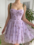 A-Line Lilac Corset Short Homecoming Dress with Embroidery