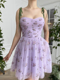 A-Line Lilac Corset Short Homecoming Dress with Embroidery