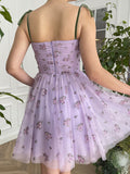 A-Line Lilac Corset Short Homecoming Dress with Embroidery