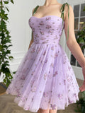 A-Line Lilac Corset Short Homecoming Dress with Embroidery