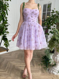 A-Line Lilac Corset Short Homecoming Dress with Embroidery