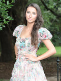 A Line Floral White Long Prom Dress