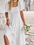 Square Neck White Long Summer Dress