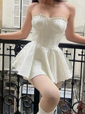 White Lace Jacquard Strapless Sexy Short Graduation Dress