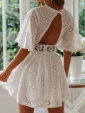 White Cutout Short Sleeves Sweet Short Graduation Dress