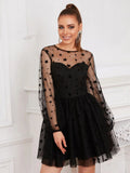 Long Sleeves Tulle Little Black A Line Short Graduation Party Dress