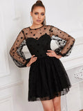 Long Sleeves Tulle Little Black A Line Short Graduation Party Dress