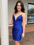 Royal Blue V Neck Short Homecoming Dress