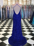 Royal Blue Sparkly Mermaid Long Prom Dress With Slit