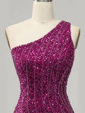 Sparkly Mermaid Purple One Shoulder Long Prom Dress with Slit