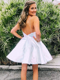 White A-Line Shiny Short Mini Simple Homecoming Dress