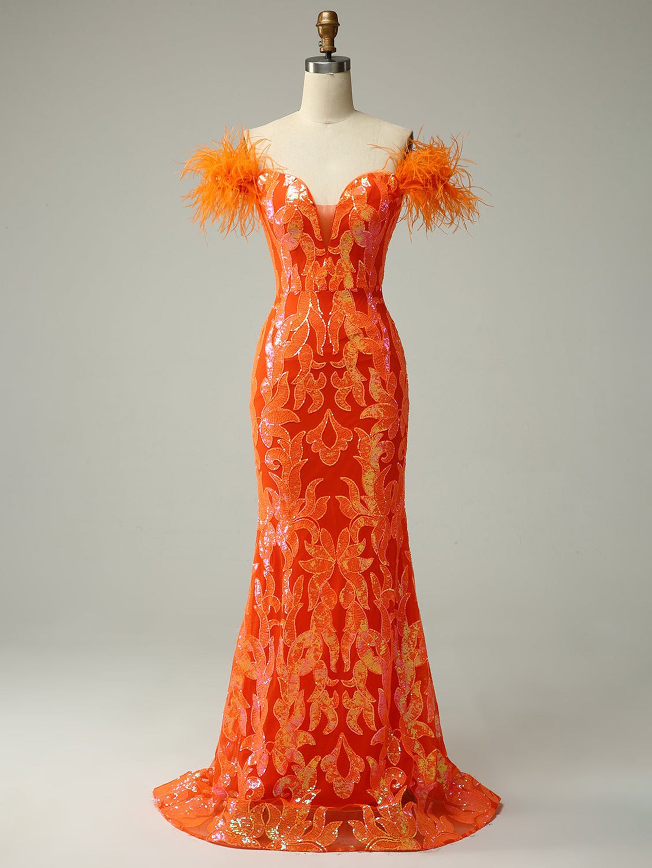 SGinstar Aston Orange Feather Dress Feather Trim Dress Feather Cocktail Dress Feather Prom Dress