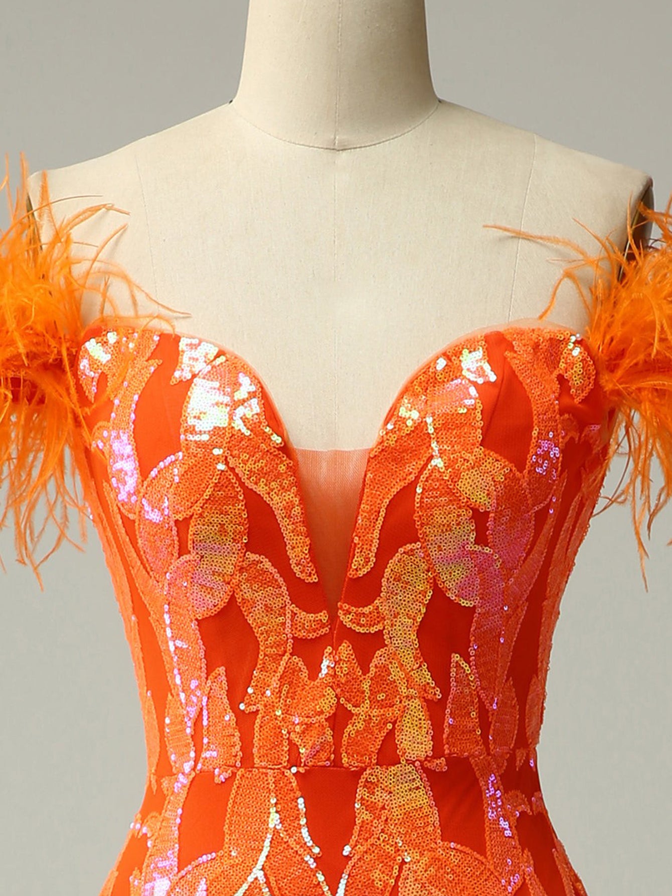 SGinstar Aston Orange Feather Dress Feather Trim Dress Feather Cocktail Dress Feather Prom Dress