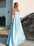 Sky Blue Strapless Tight Long Prom Dress