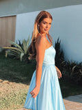 Sky Blue Strapless Tight Long Prom Dress