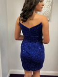 Royal Blue V Neck Short Homecoming Dress