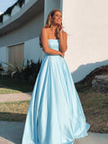 Sky Blue Strapless Tight Long Prom Dress